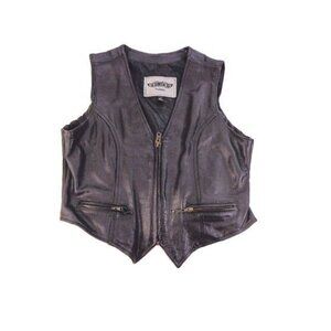 UNIK Premium Black Leather Full Zip Motorcycle Biker Vest Womens XXXL ***